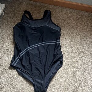 Women’s Black One-Piece Swimsuit with Contrast Stripe Size XL